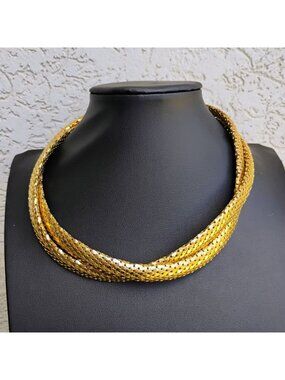 Vtg Whiting & Davis Style Gold Tone Braided Mesh Choker Necklace 17"